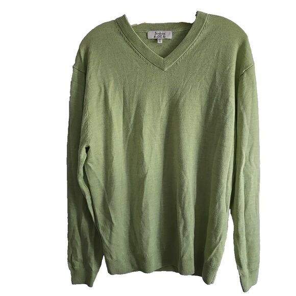 Turnbury Extra Fine Merino Wool Sweater Large Celery Green Men's V-neck - Picture 1 of 7